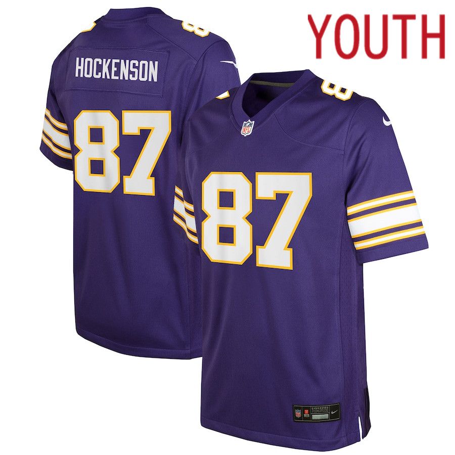 Youth Minnesota Vikings #87 T.J. Hockenson Nike Purple Game NFL Jersey